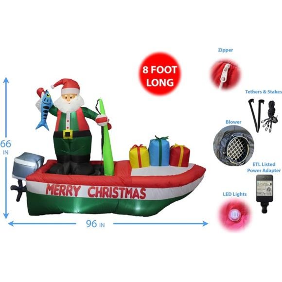 8 Ft Long Inflatable Santa Claus on a Fishing Boat - Picture 3 of 5